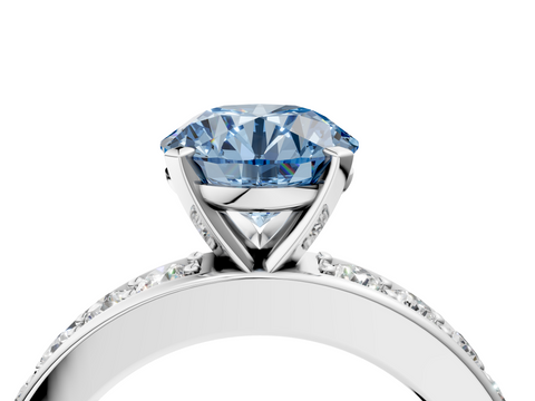White gold Fancy Blue Round  Cut Channel Set Diamond Engagement Ring with Four-Prong Setting_241