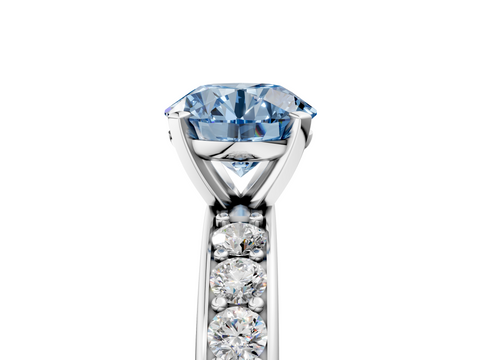 White gold Fancy Blue Round  Cut Channel Set Diamond Engagement Ring with Four-Prong Setting_242