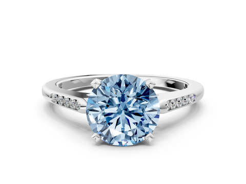 White gold Fancy Blue Round  Cut Channel Set Solitaire Engagement Ring with Four-Prong Setting_220