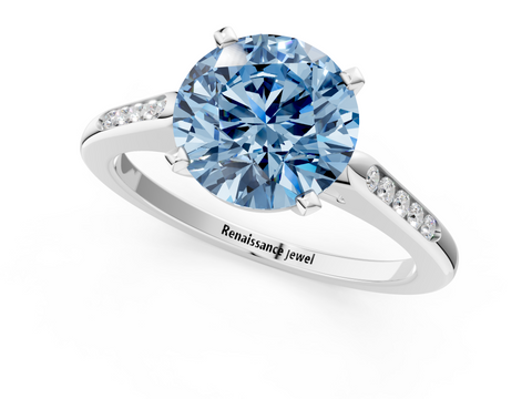 White gold Fancy Blue Round  Cut Channel Set Solitaire Engagement Ring with Four-Prong Setting_221