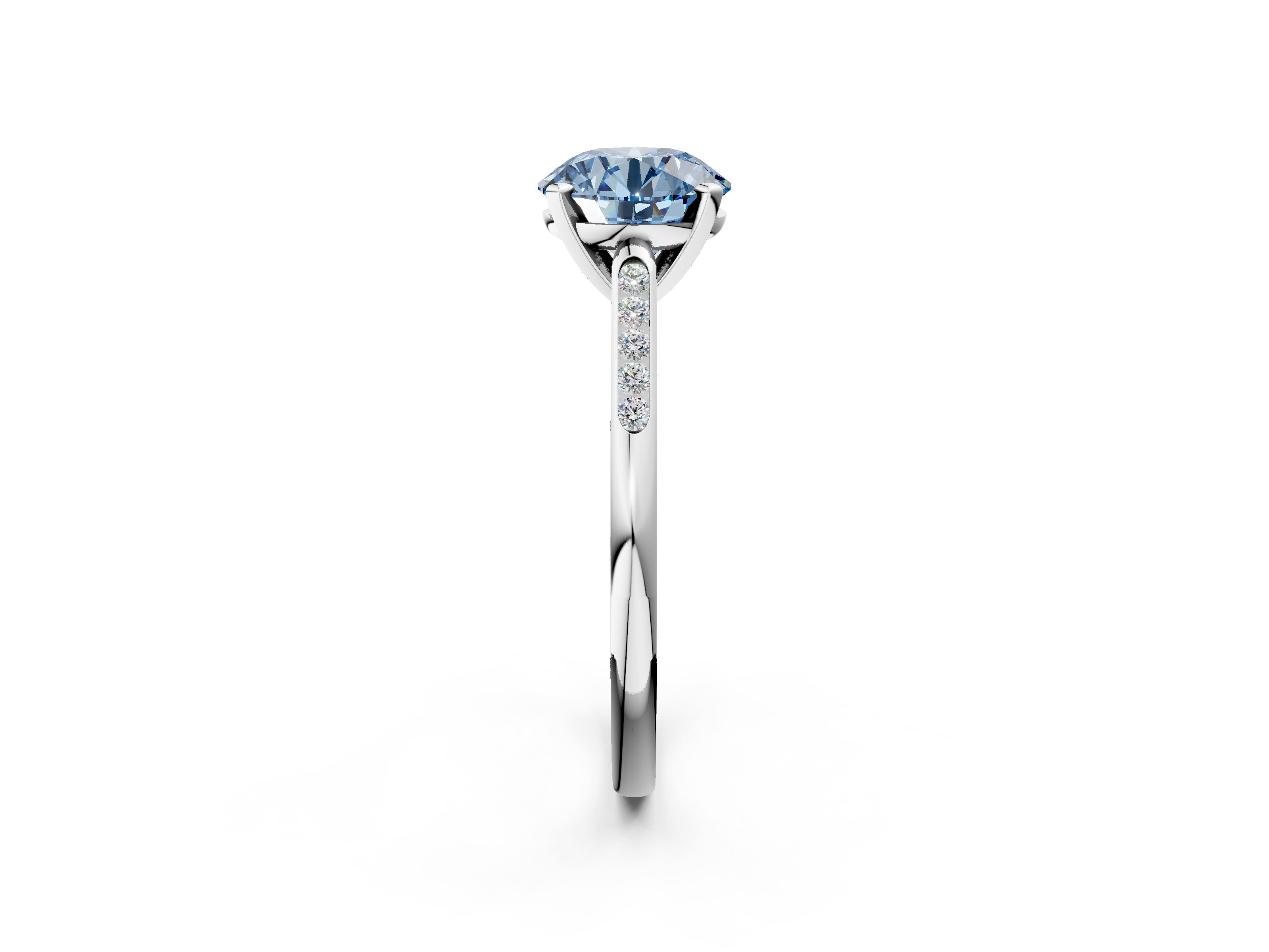 White gold Fancy Blue Round  Cut Channel Set Solitaire Engagement Ring with Four-Prong Setting_222
