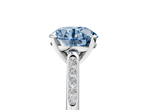 White gold Fancy Blue Round  Cut Channel Set Solitaire Engagement Ring with Four-Prong Setting_225