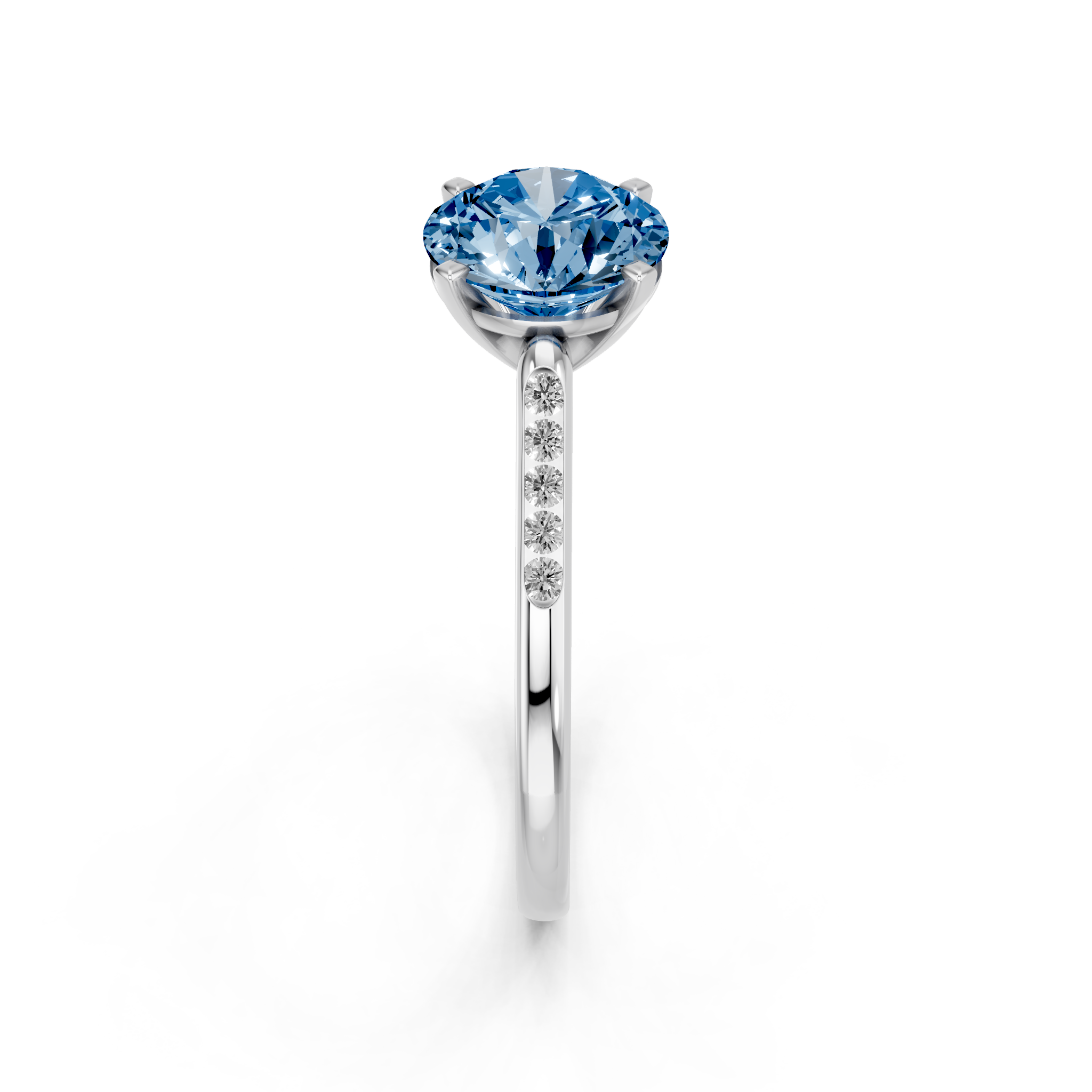 White gold Fancy Blue Round  Cut Channel Set Solitaire Engagement Ring with Four-Prong Setting_78