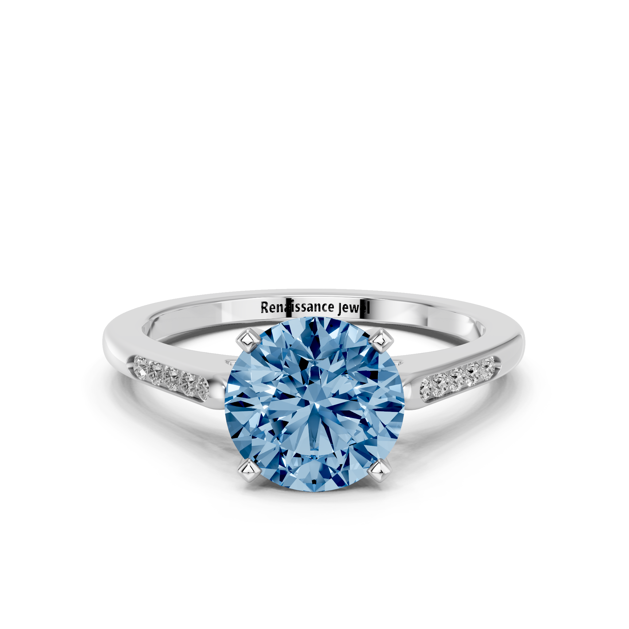 White gold Fancy Blue Round  Cut Channel Set Solitaire Engagement Ring with Four-Prong Setting_78
