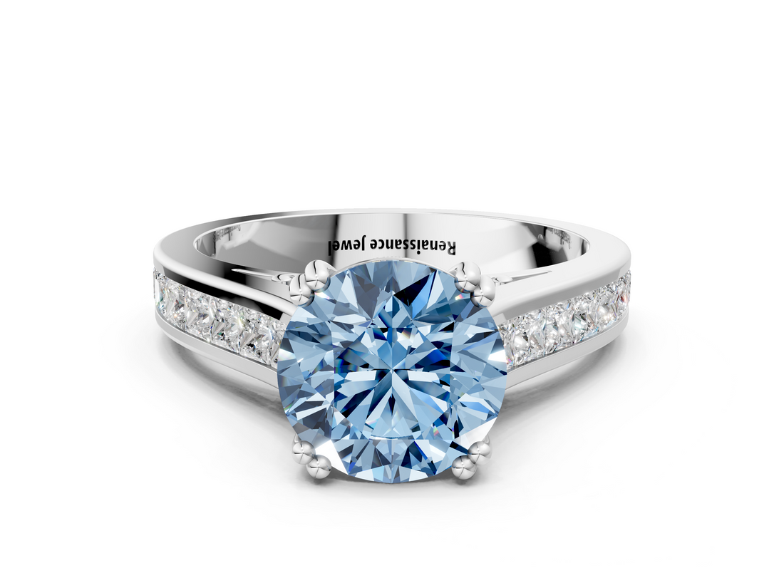 White gold Fancy Blue Round  Cut Channel Set Solitaire Engagement Ring with Prong Setting_20