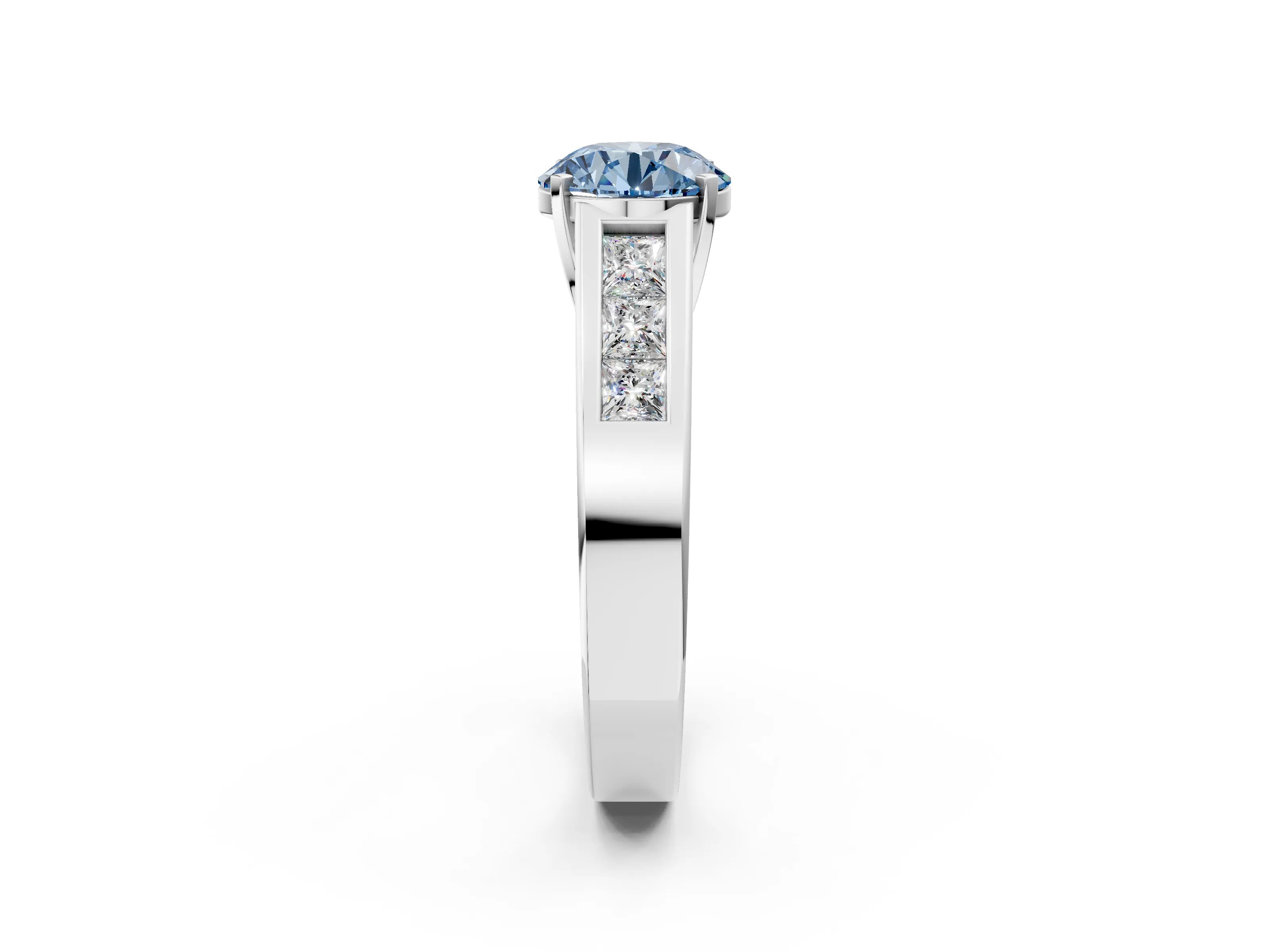 White gold Fancy Blue Round Cut Cut Channel Set Solitaire Ring with Four-Prong Setting_14