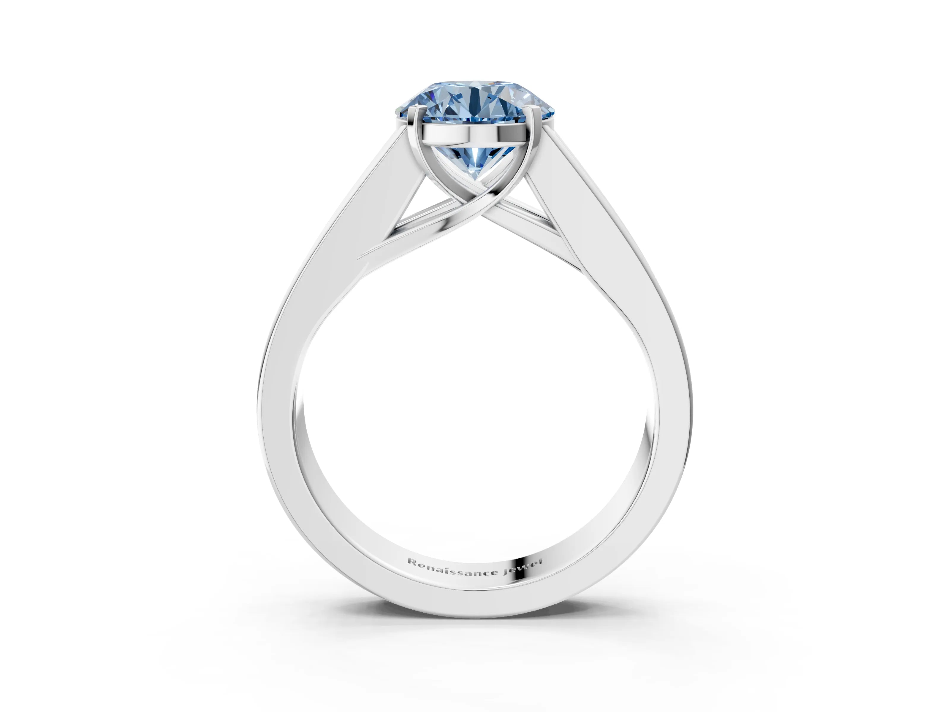 White gold Fancy Blue Round Cut Cut Channel Set Solitaire Ring with Four-Prong Setting_15