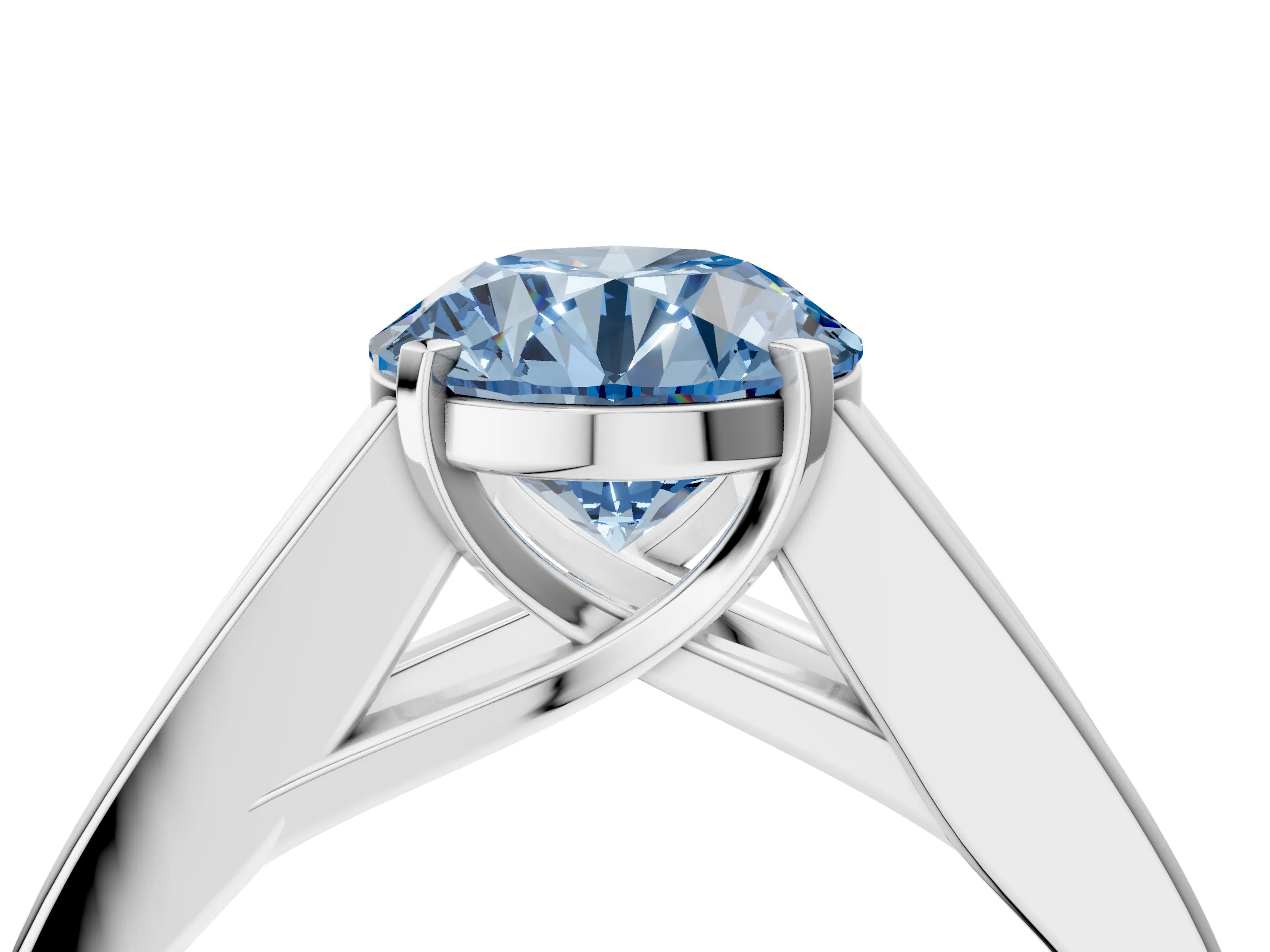 White gold Fancy Blue Round Cut Cut Channel Set Solitaire Ring with Four-Prong Setting_16