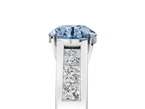 White gold Fancy Blue Round Cut Cut Channel Set Solitaire Ring with Four-Prong Setting_17