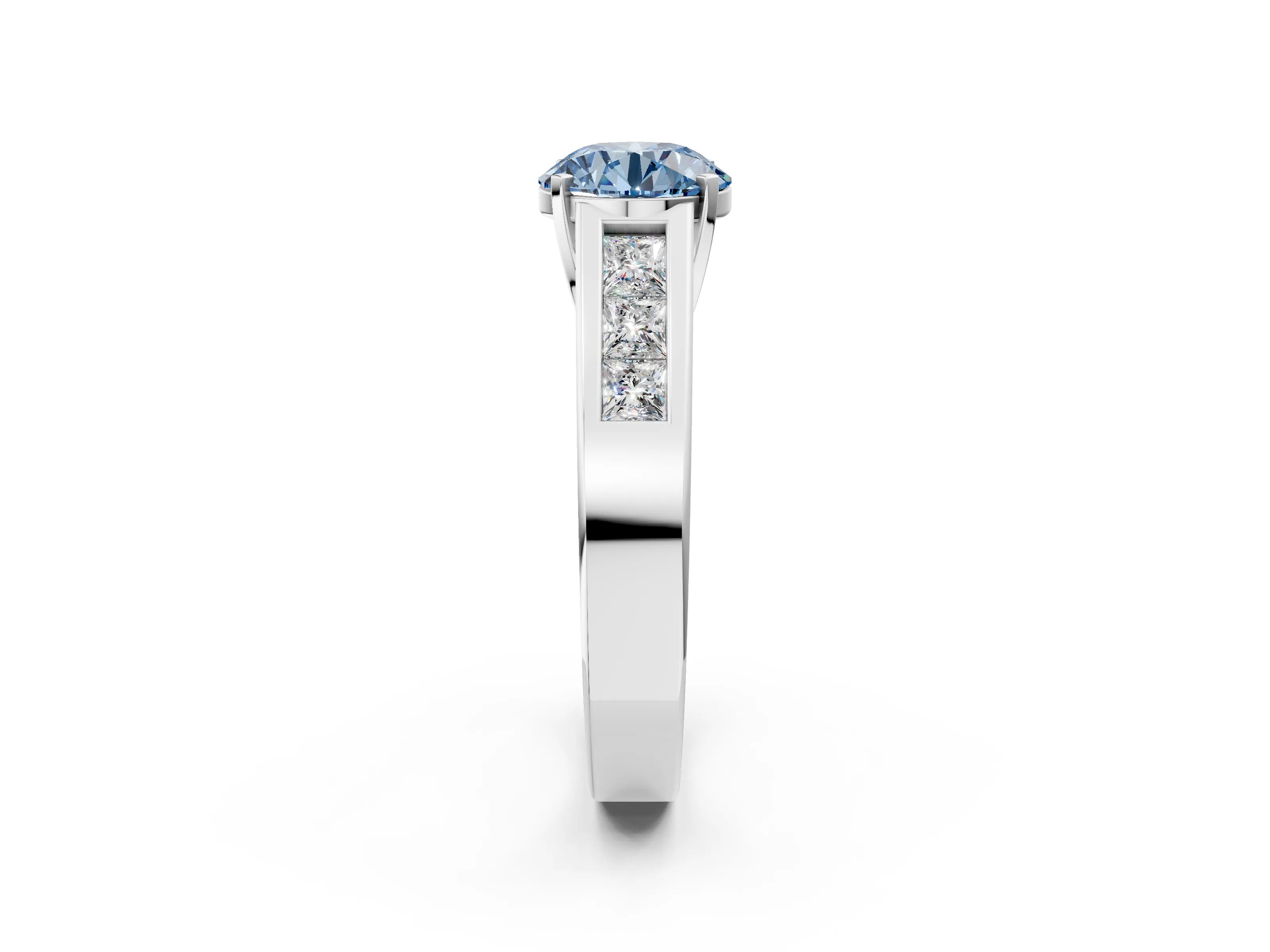 White gold Fancy Blue Round Cut Cut Channel Set Solitaire Ring with Four-Prong Setting_2