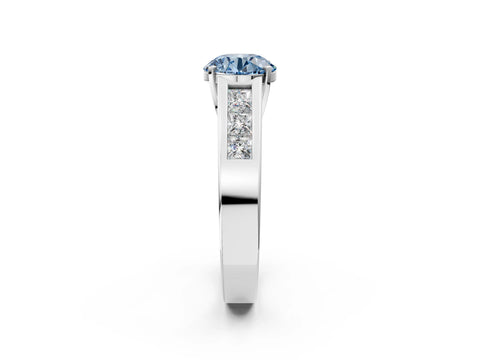 White gold Fancy Blue Round Cut Cut Channel Set Solitaire Ring with Four-Prong Setting_2