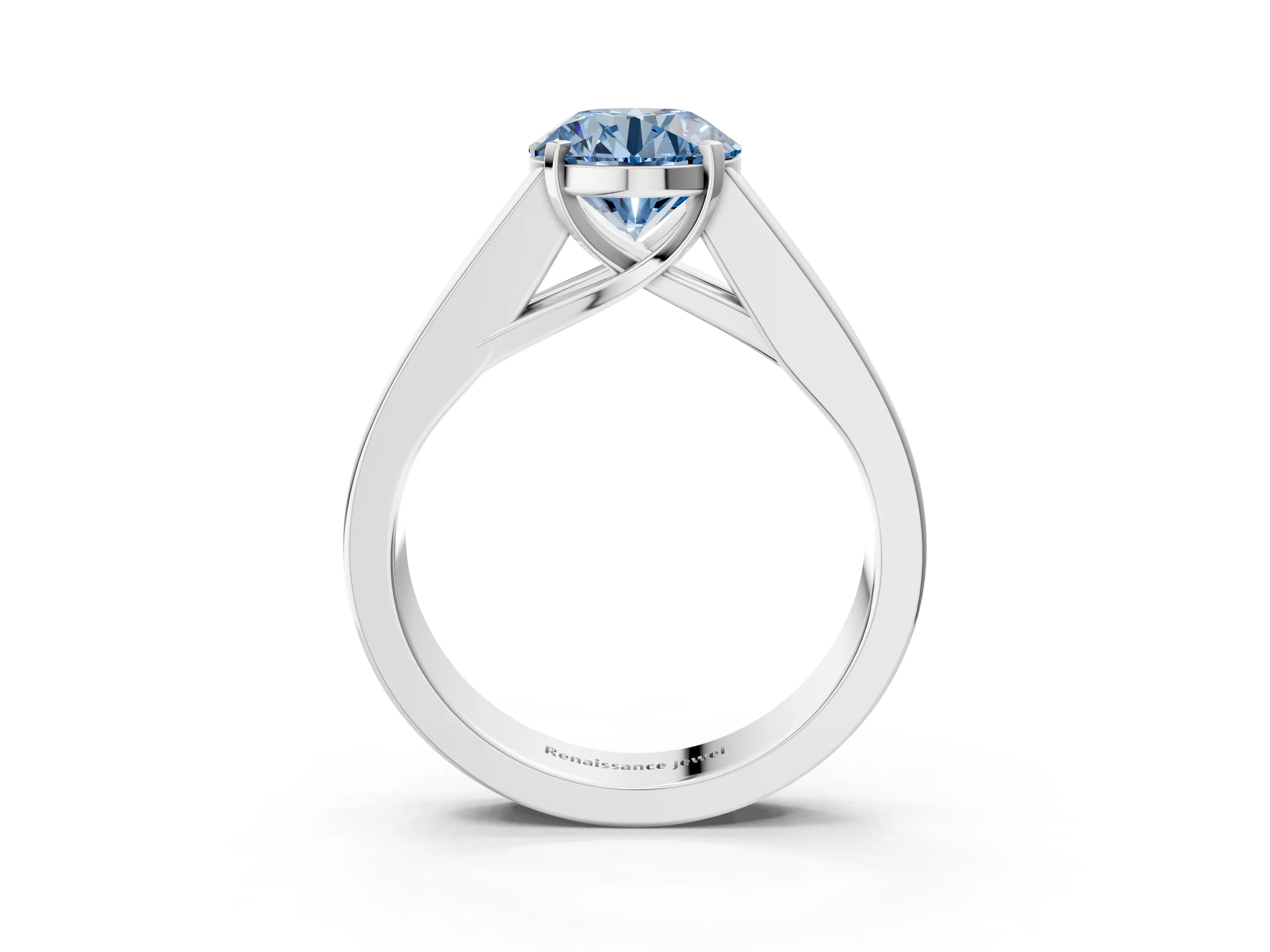 White gold Fancy Blue Round Cut Cut Channel Set Solitaire Ring with Four-Prong Setting_3
