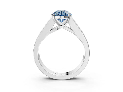 White gold Fancy Blue Round Cut Cut Channel Set Solitaire Ring with Four-Prong Setting_3
