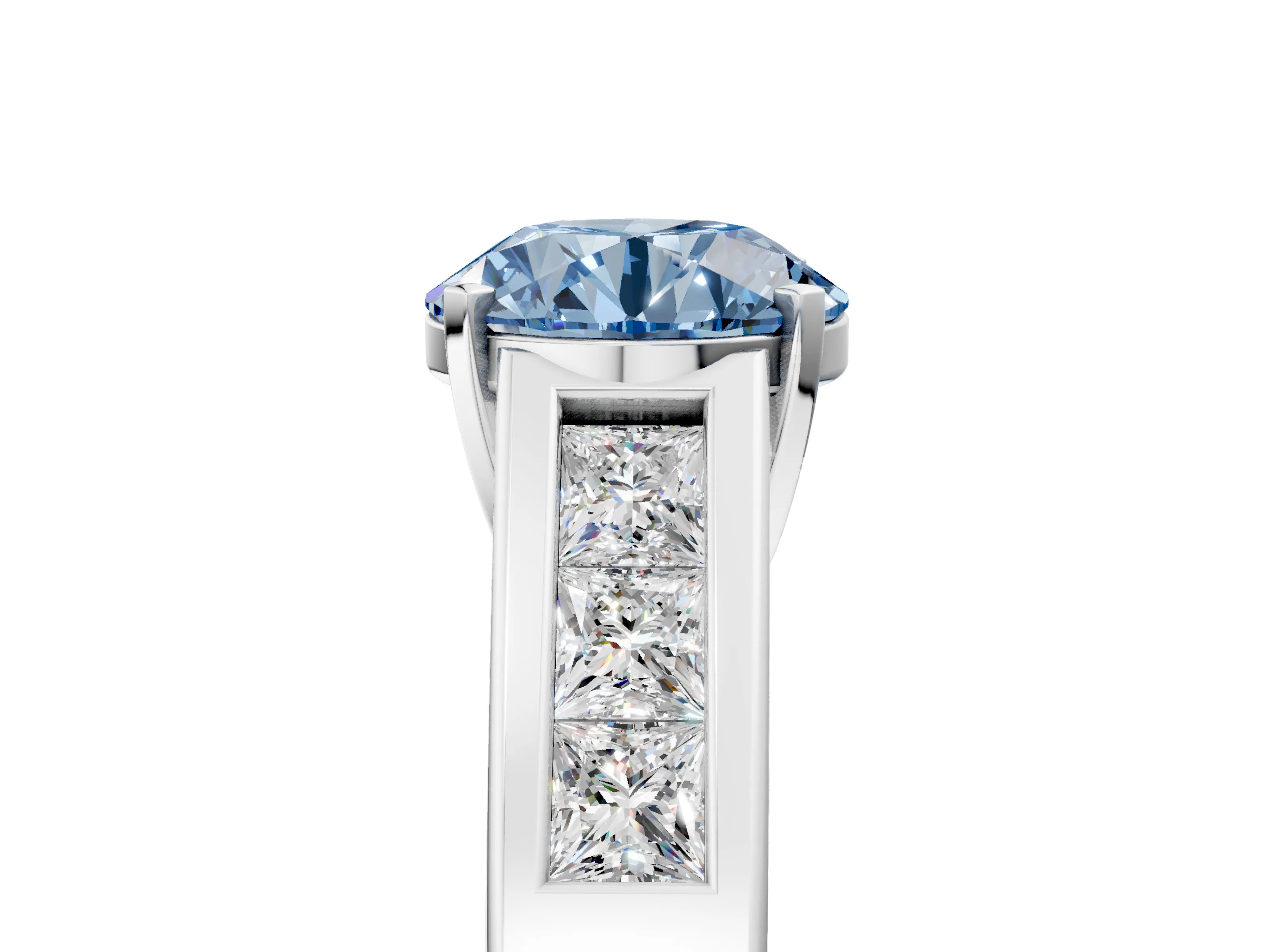 White gold Fancy Blue Round Cut Cut Channel Set Solitaire Ring with Four-Prong Setting_5