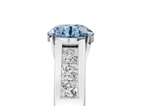 White gold Fancy Blue Round Cut Cut Channel Set Solitaire Ring with Four-Prong Setting_5