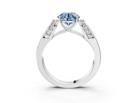 White gold Fancy Blue Round Cut Cut Diamond Channel Set Solitaire Ring with Four-Prong Setting_111
