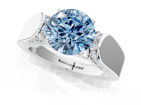 White gold Fancy Blue Round Cut Cut Diamond Channel Set Solitaire Ring with Four-Prong Setting_1