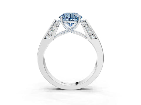 White gold Fancy Blue Round Cut Cut Diamond Channel Set Solitaire Ring with Four-Prong Setting_3