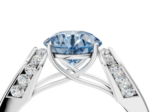 White gold Fancy Blue Round Cut Cut Diamond Channel Set Solitaire Ring with Four-Prong Setting_4