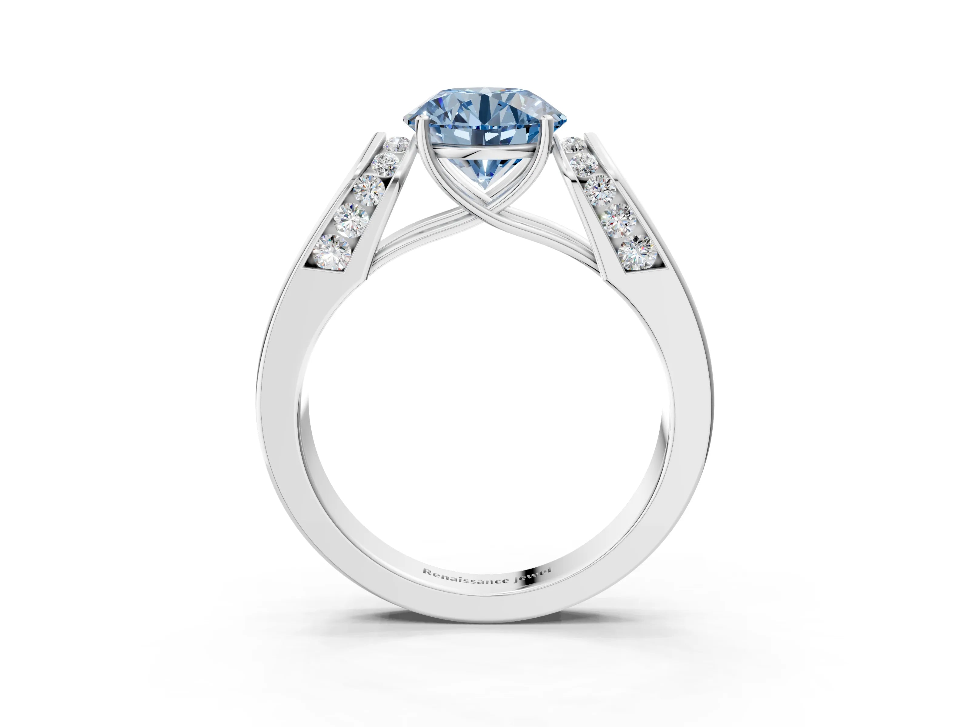 White gold Fancy Blue Round Cut Cut Diamond Channel Set Solitaire Ring with Four-Prong Setting_65