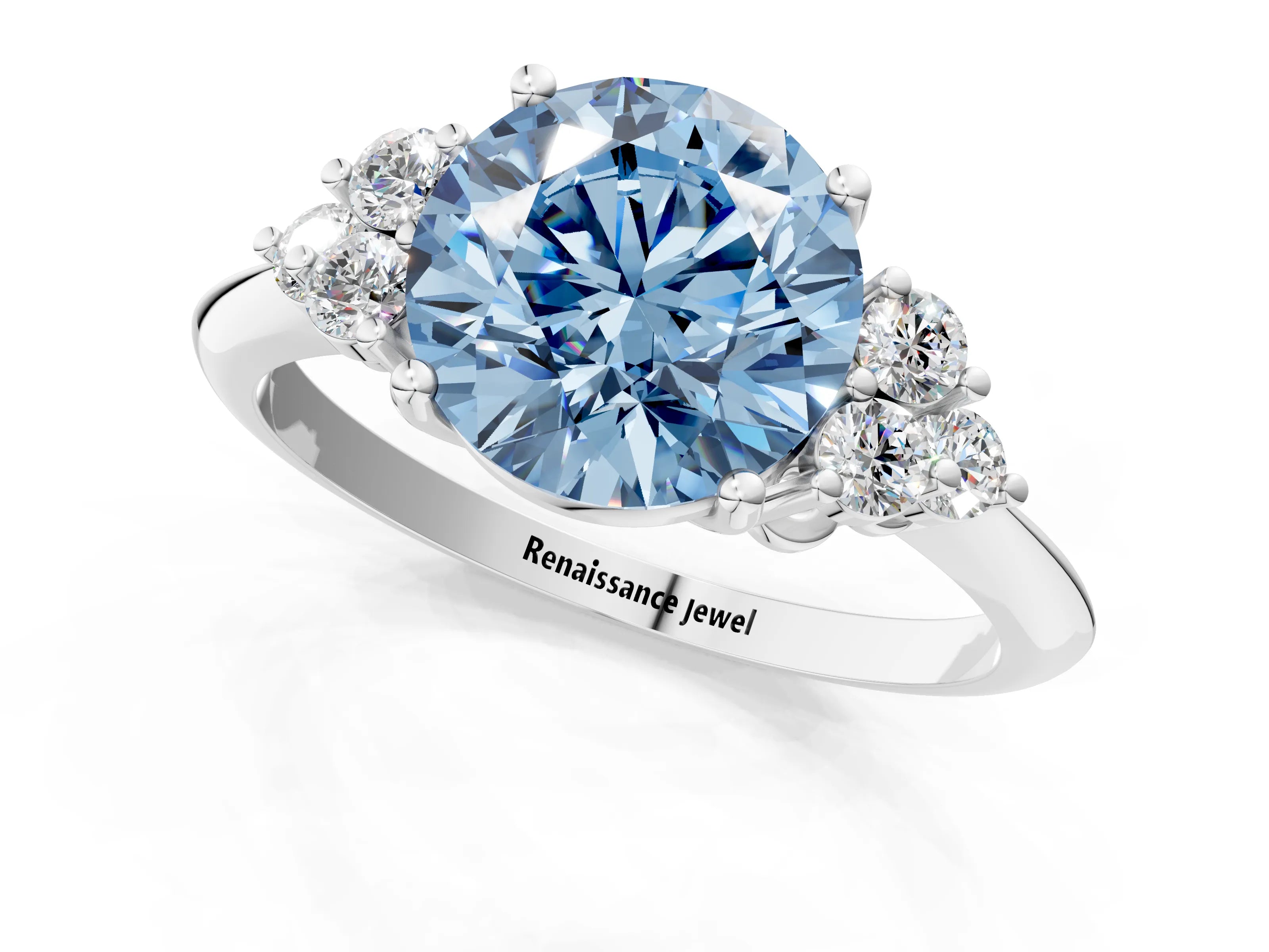 White gold Fancy Blue Round Cut Cut Diamond Cluster Ring with Solitaire Band and Four-Prong Setting_1