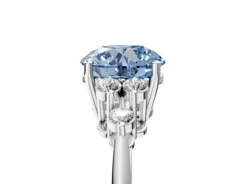 White gold Fancy Blue Round Cut Cut Diamond Cluster Ring with Solitaire Band and Four-Prong Setting_29