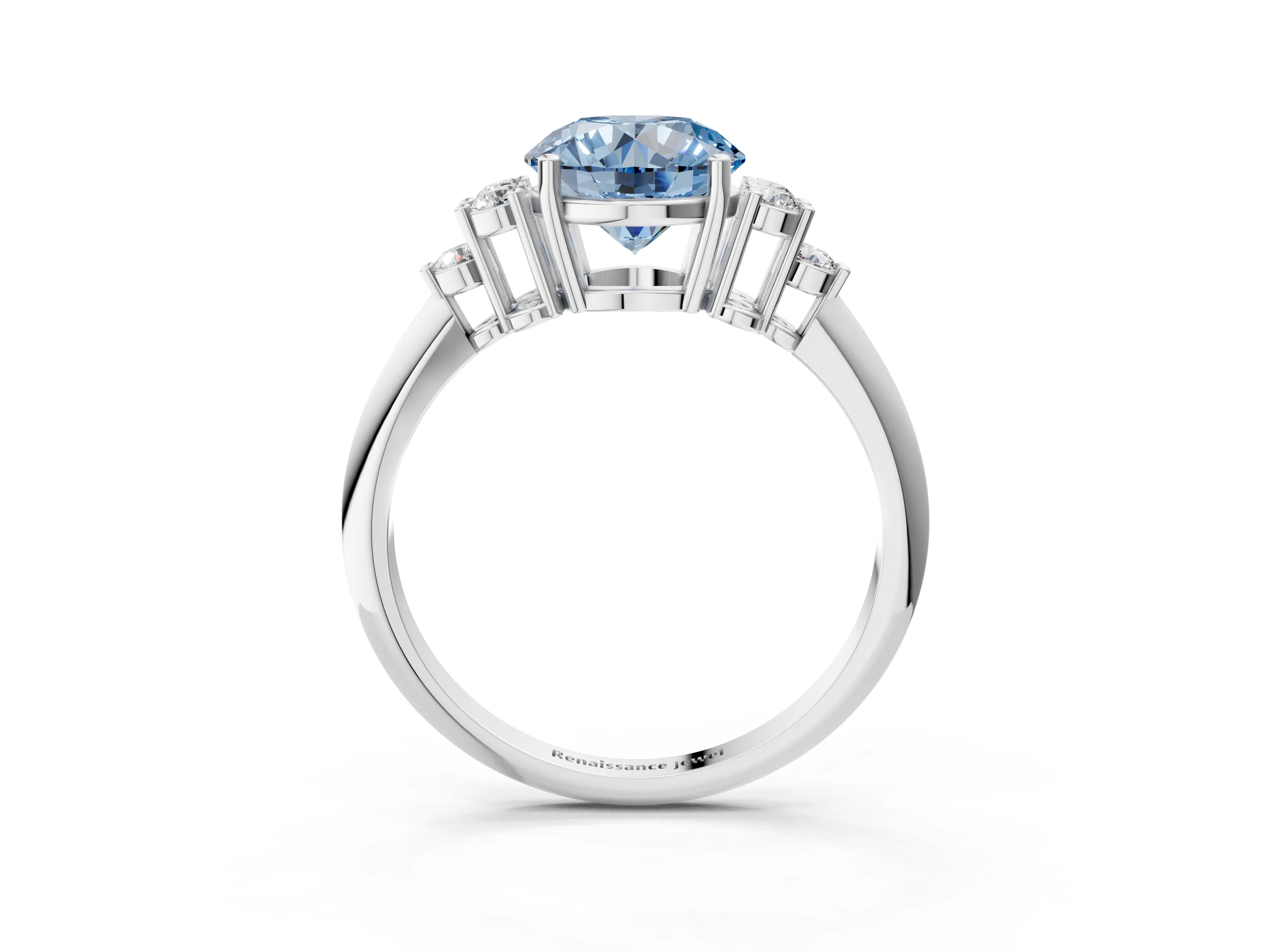 White gold Fancy Blue Round Cut Cut Diamond Cluster Ring with Solitaire Band and Four-Prong Setting_3