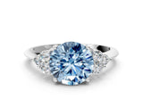 White gold Fancy Blue Round Cut Cut Diamond Cluster Ring with Solitaire Band and Four-Prong Setting_36