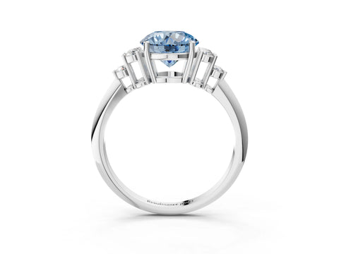 White gold Fancy Blue Round Cut Cut Diamond Cluster Ring with Solitaire Band and Four-Prong Setting_39