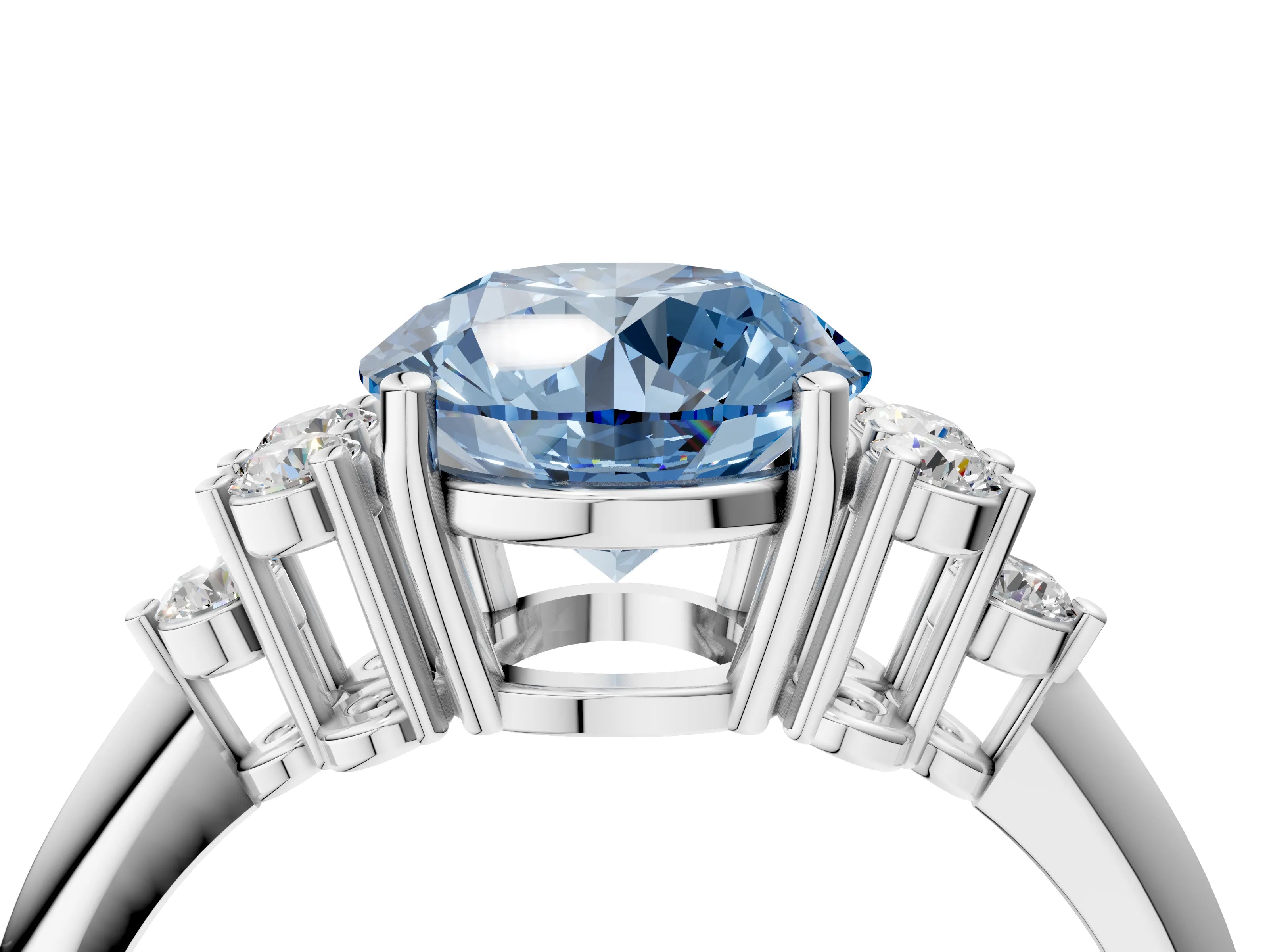 White gold Fancy Blue Round Cut Cut Diamond Cluster Ring with Solitaire Band and Four-Prong Setting_4