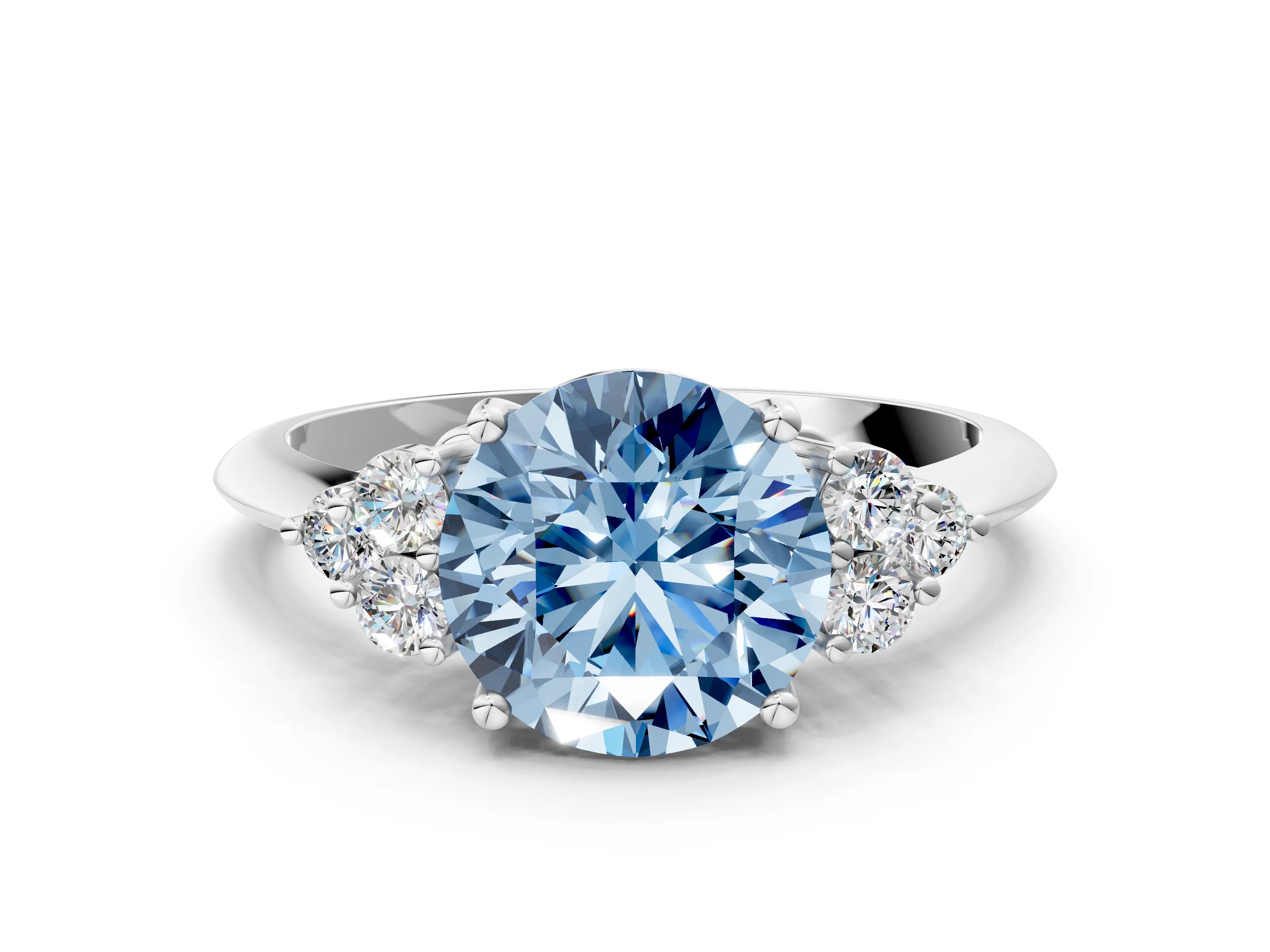White gold Fancy Blue Round Cut Cut Diamond Cluster Ring with Solitaire Band and Four-Prong Setting_48