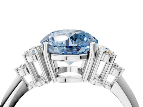 White gold Fancy Blue Round Cut Cut Diamond Cluster Ring with Solitaire Band and Four-Prong Setting_4