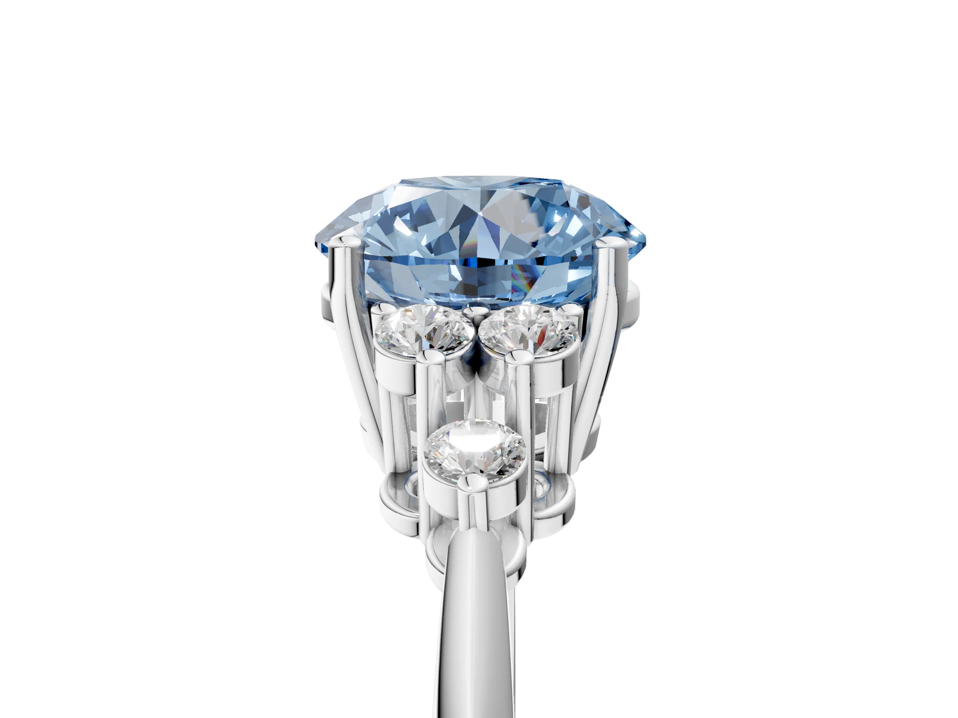 White gold Fancy Blue Round Cut Cut Diamond Cluster Ring with Solitaire Band and Four-Prong Setting_5
