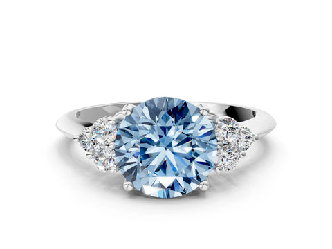 White gold Fancy Blue Round Cut Cut Diamond Cluster Ring with Solitaire Band and Four-Prong Setting