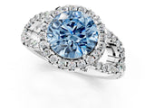 White gold Fancy Blue Round Cut Cut Diamond Halo Engagement Ring with Open Split Pavé Band_1
