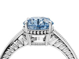White gold Fancy Blue Round Cut Cut Diamond Milgrain Pave Band Four-Prong Setting Ring_19
