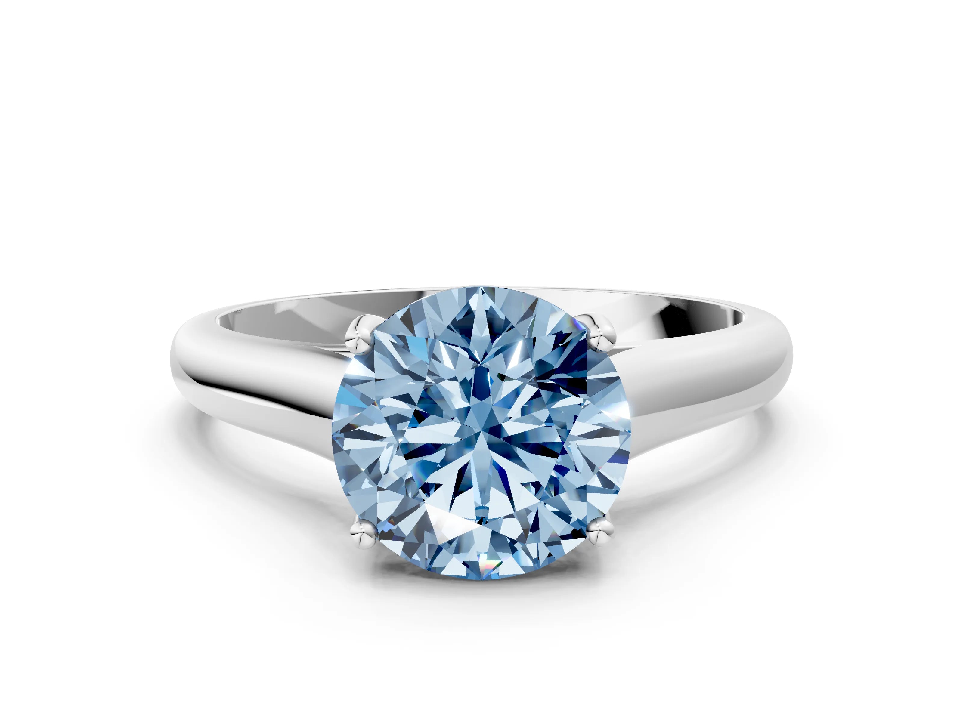 White gold Fancy Blue Round Cut Cut Diamond Solitaire Engagement Ring with Tapered Plain Band and Four-Prong Setting_12
