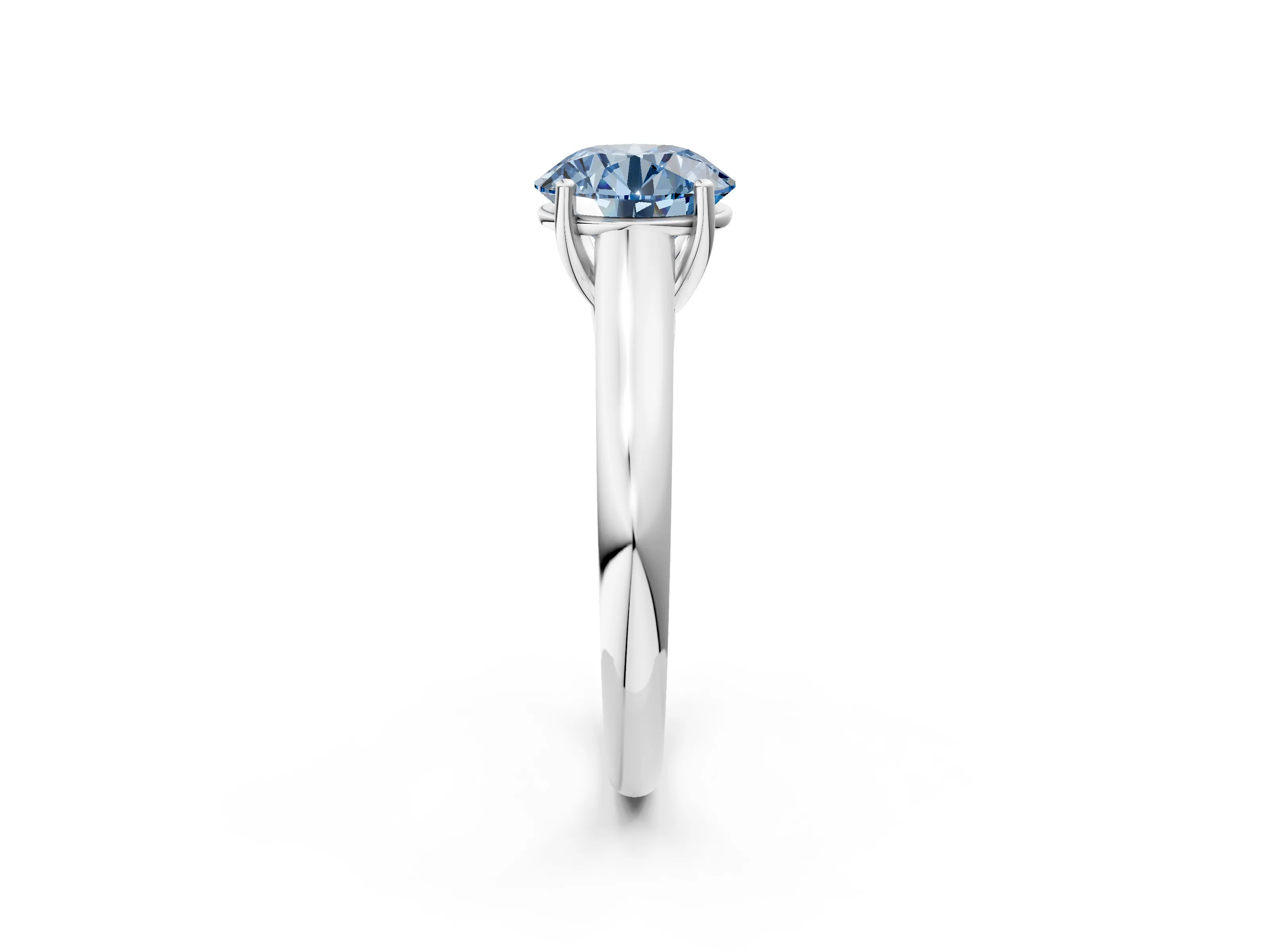 White gold Fancy Blue Round Cut Cut Diamond Solitaire Engagement Ring with Tapered Plain Band and Four-Prong Setting_14