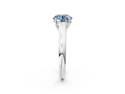 White gold Fancy Blue Round Cut Cut Diamond Solitaire Engagement Ring with Tapered Plain Band and Four-Prong Setting_14