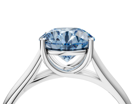 White gold Fancy Blue Round Cut Cut Diamond Solitaire Engagement Ring with Tapered Plain Band and Four-Prong Setting_16