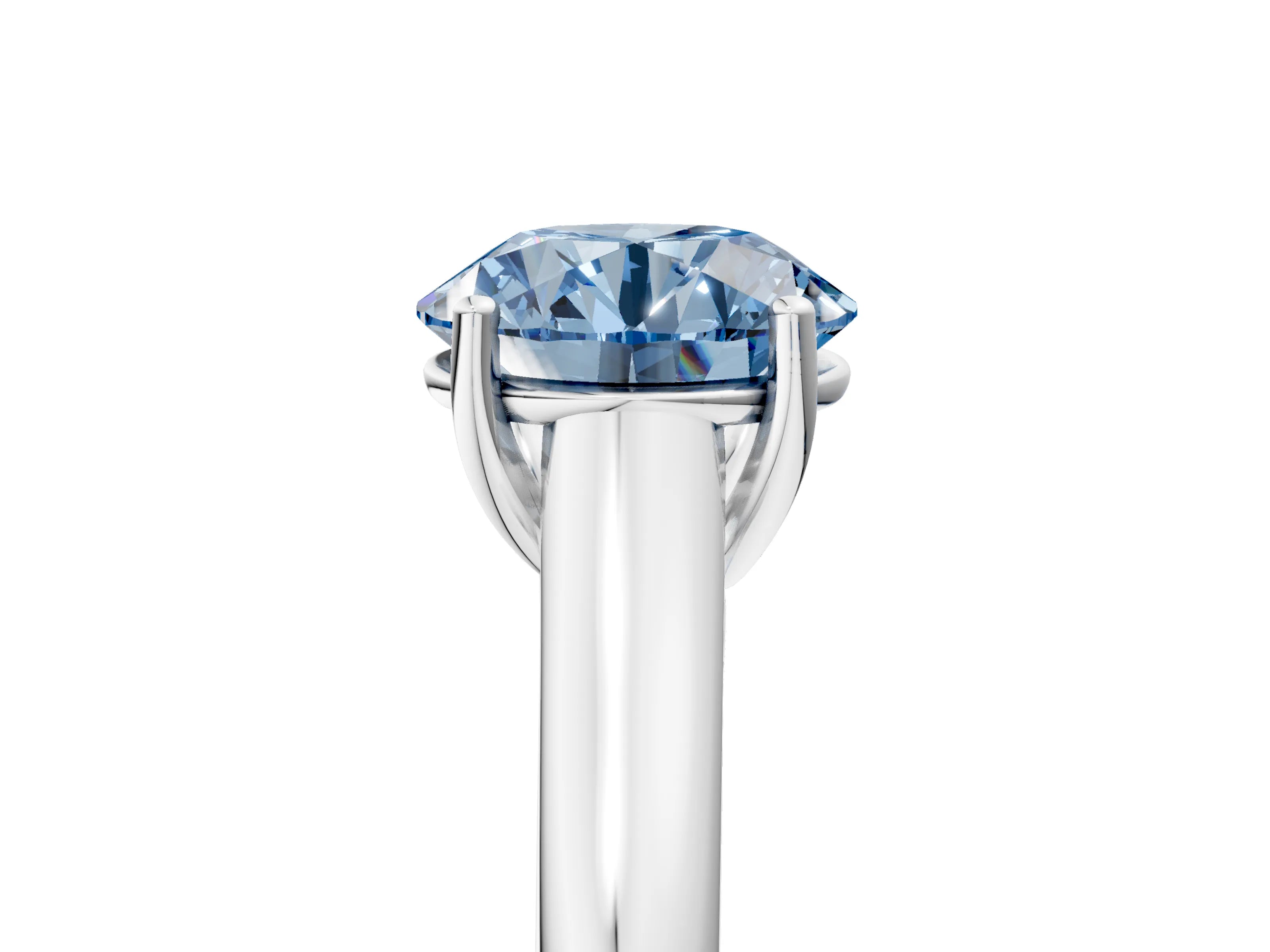 White gold Fancy Blue Round Cut Cut Diamond Solitaire Engagement Ring with Tapered Plain Band and Four-Prong Setting_17