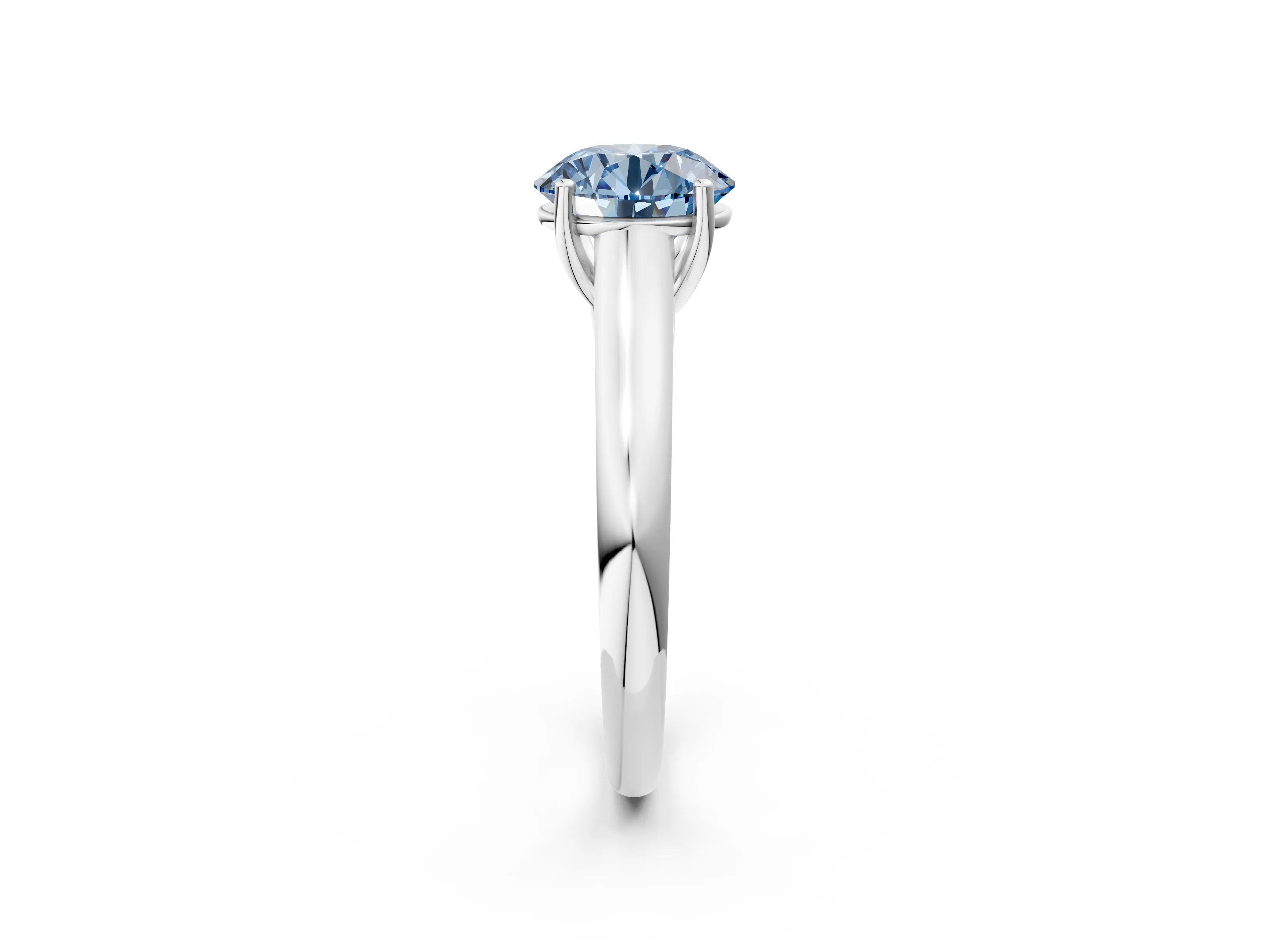 White gold Fancy Blue Round Cut Cut Diamond Solitaire Engagement Ring with Tapered Plain Band and Four-Prong Setting_2