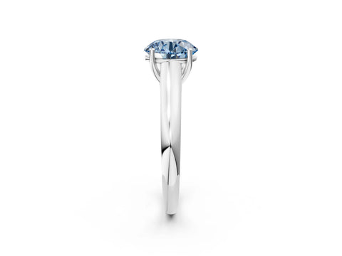 White gold Fancy Blue Round Cut Cut Diamond Solitaire Engagement Ring with Tapered Plain Band and Four-Prong Setting_2