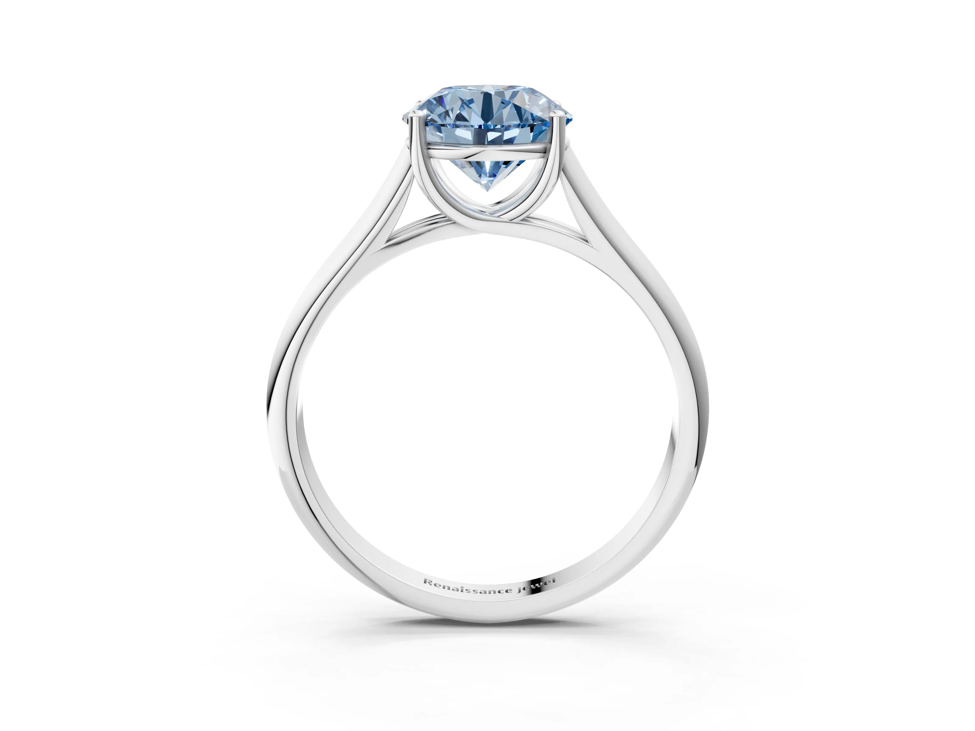 White gold Fancy Blue Round Cut Cut Diamond Solitaire Engagement Ring with Tapered Plain Band and Four-Prong Setting_3