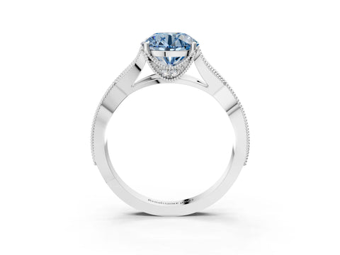 White gold Fancy Blue Round Cut Cut Diamond Twisted Band with Milgrain Pave Setting and Four-Prong Setting_3