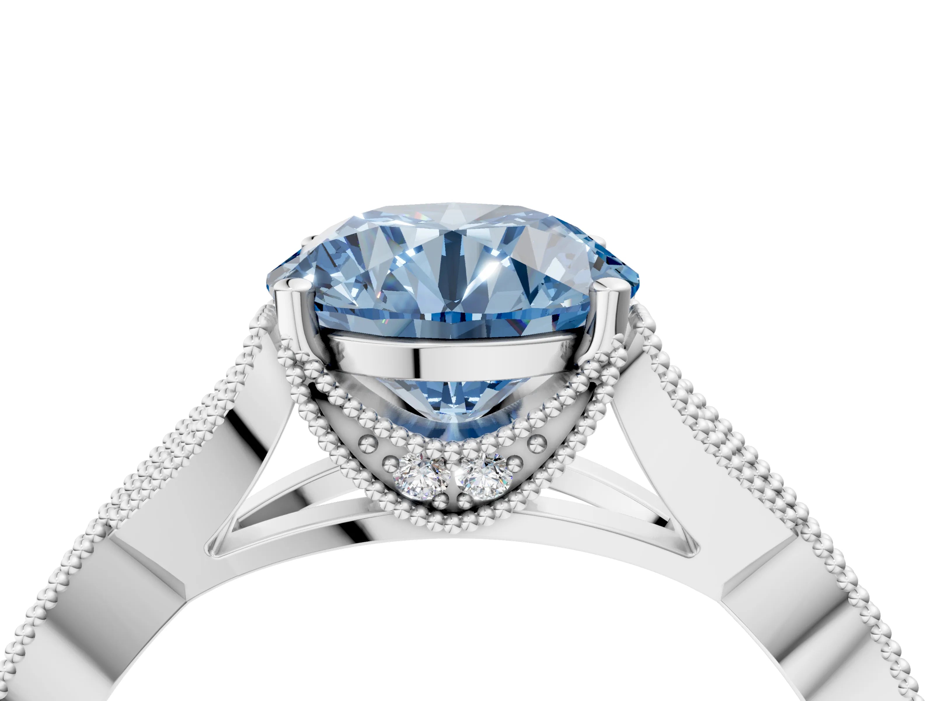 White gold Fancy Blue Round Cut Cut Diamond Twisted Band with Milgrain Pave Setting and Four-Prong Setting_4