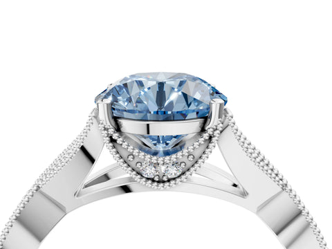 White gold Fancy Blue Round Cut Cut Diamond Twisted Band with Milgrain Pave Setting and Four-Prong Setting_4
