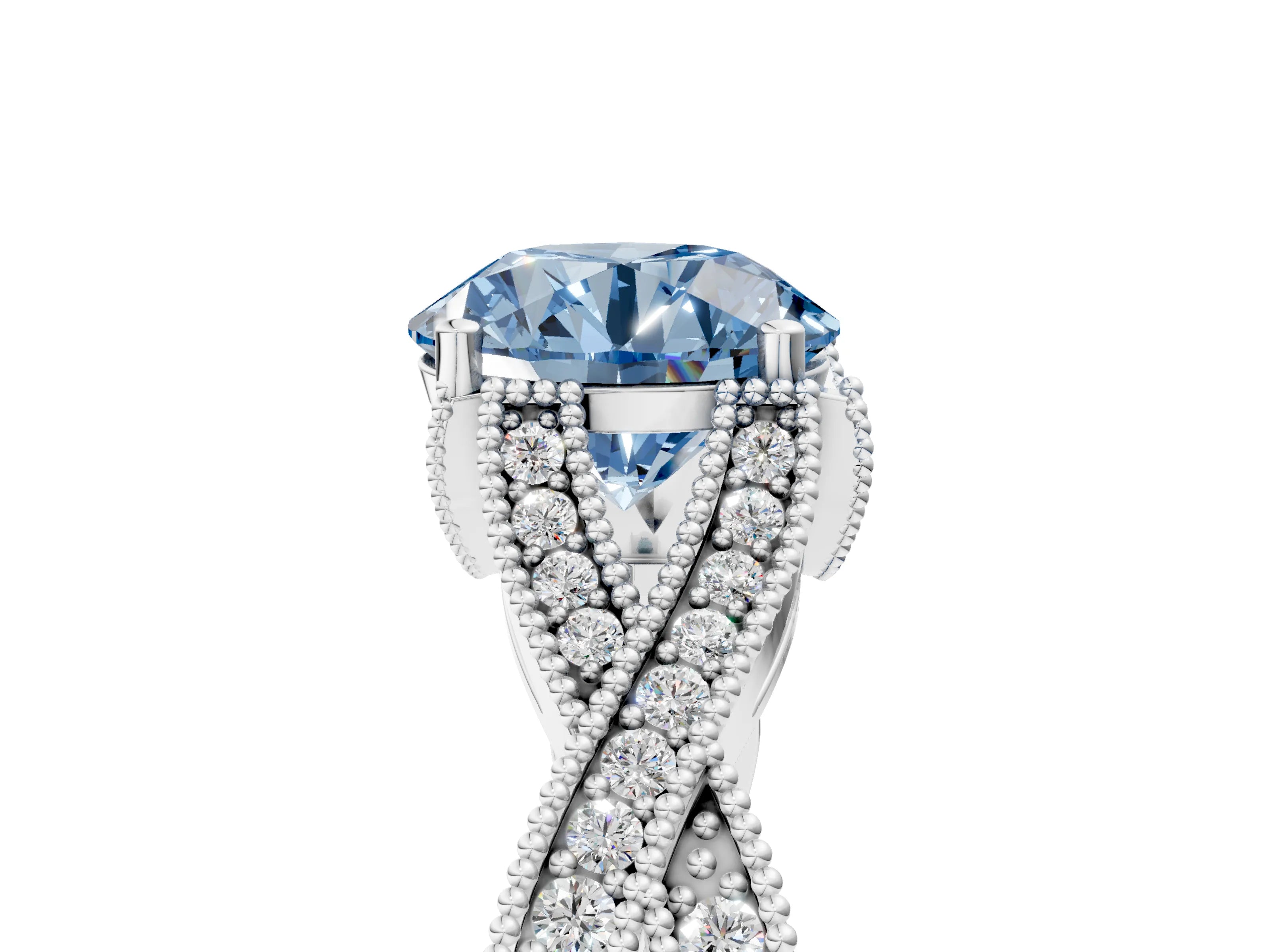 White gold Fancy Blue Round Cut Cut Diamond Twisted Band with Milgrain Pave Setting and Four-Prong Setting_5