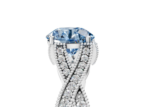 White gold Fancy Blue Round Cut Cut Diamond Twisted Band with Milgrain Pave Setting and Four-Prong Setting_5
