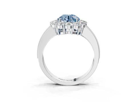 White gold Fancy Blue Round Cut Cut Halo Diamond Pavé Engagement Ring with Milgrain Detailing_27